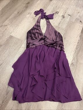 BCBGMaxAzria Deep Purple Halter Ruffle Mini Dress